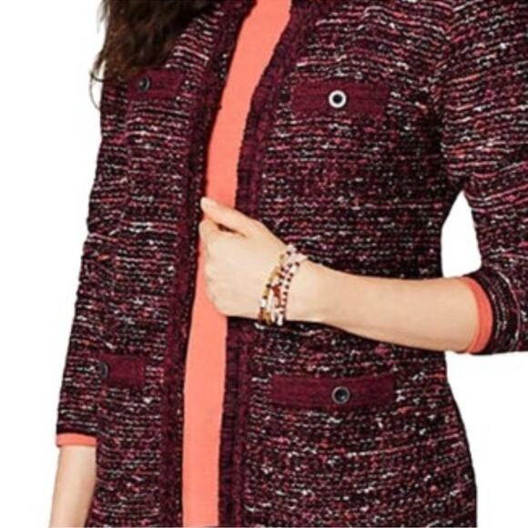 J. Jill Red Multicolor Tweed Knit Sweater Cardigan Size L Fringe Grandmacore - Picture 1 of 12
